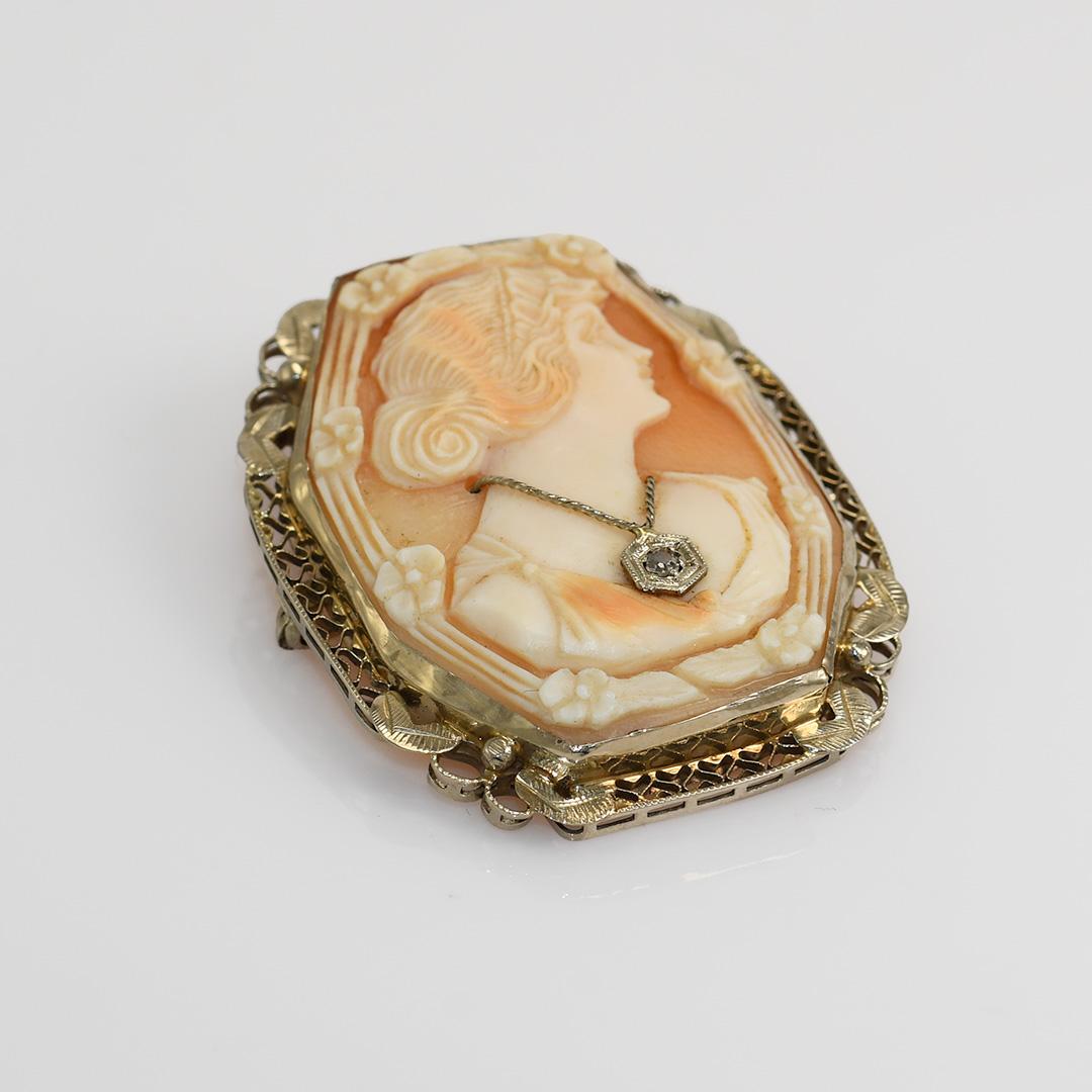 14K Yellow Gold Vintage Cameo Brooch, 9 gr 4