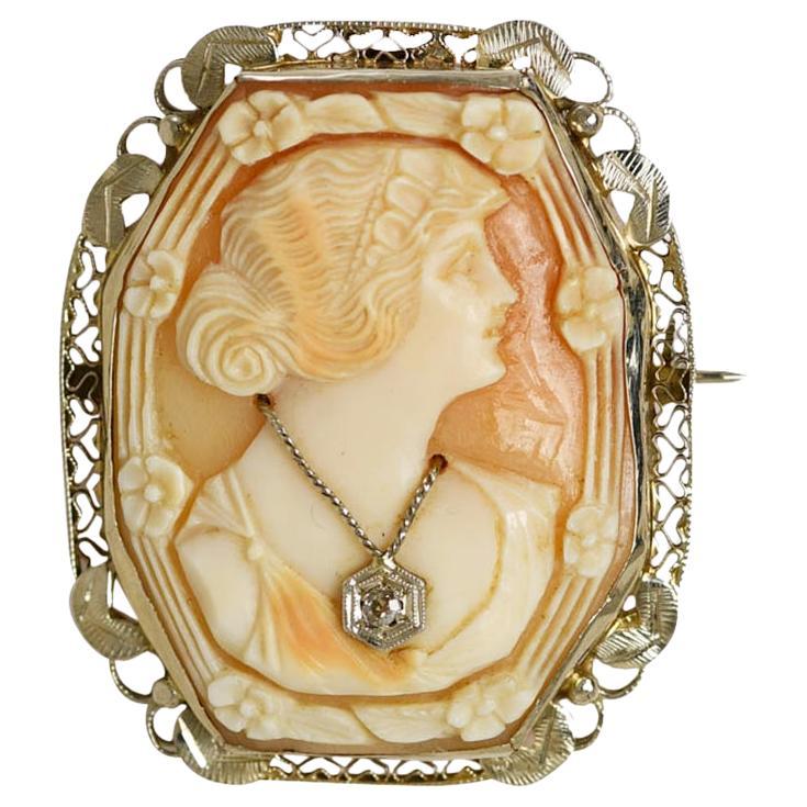 14K Yellow Gold Vintage Cameo Brooch, 9 gr