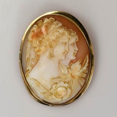 14K Yellow Gold Vintage Cameo Shell Brooch 16g
