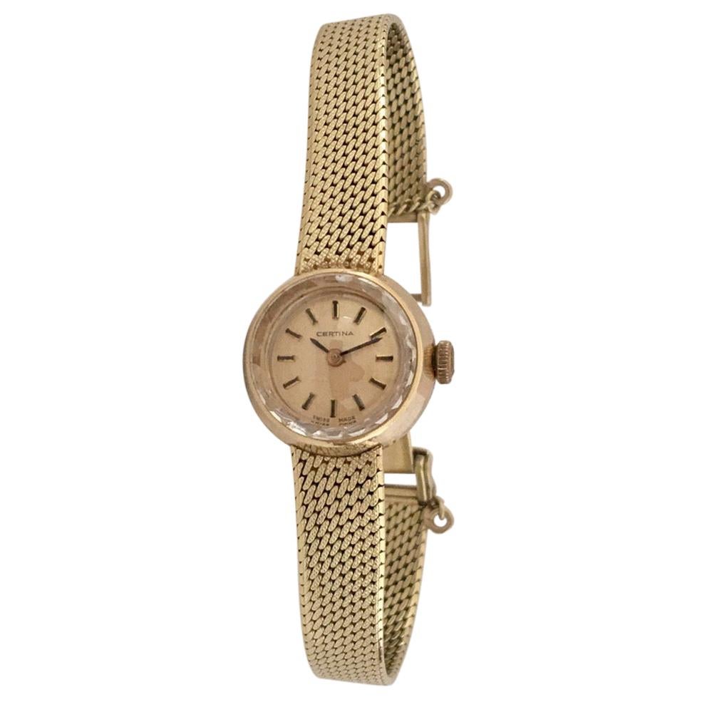 14 Karat Yellow Gold Vintage Certina Swiss Ladies Wristwatch at 1stDibs