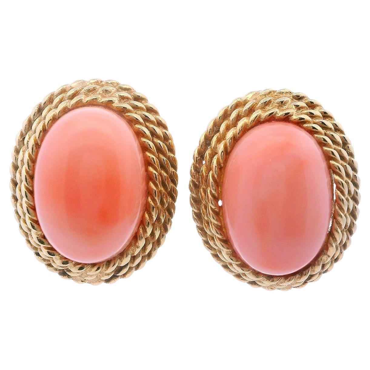 Orecchini di corallo vintage in oro giallo 14k