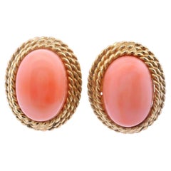14k Yellow Gold Vintage Coral Earrings