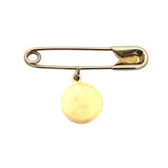 14K Yellow Gold Vintage Cupid Token Safety Pin Clip Pendant