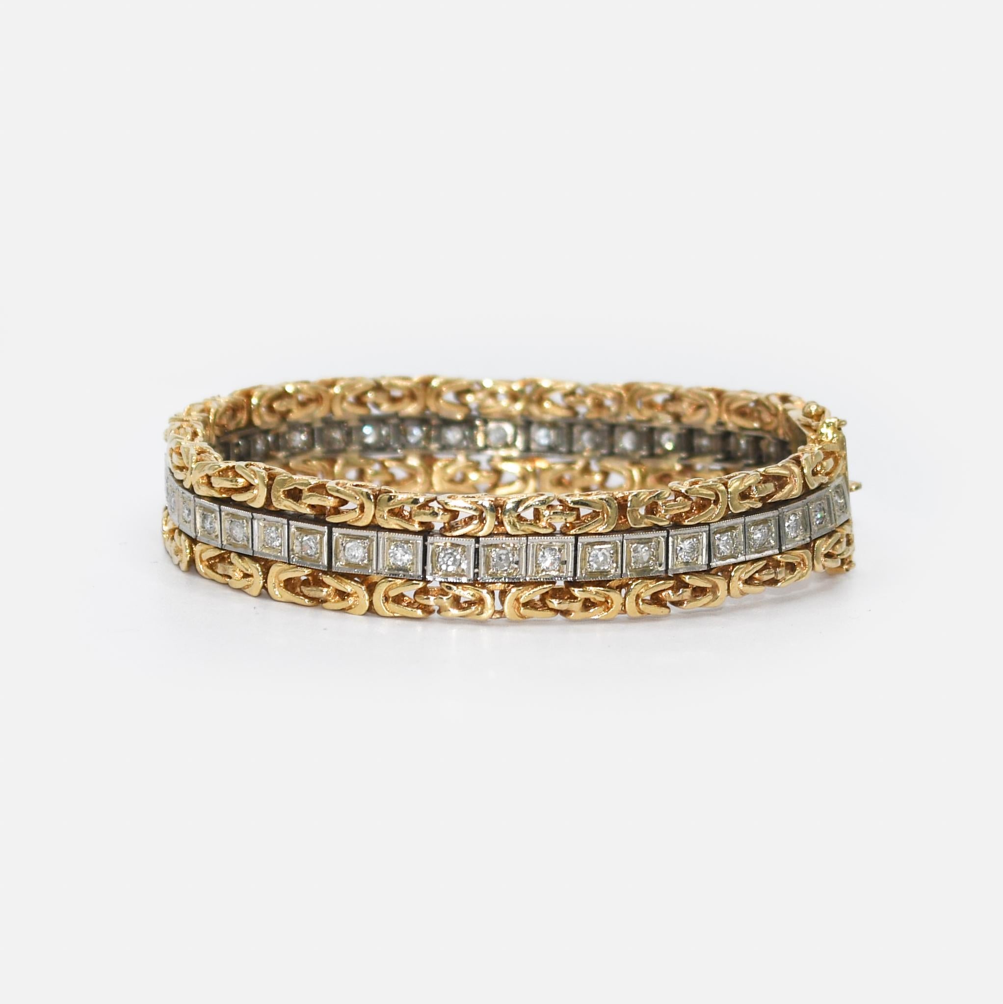 Women's or Men's 14K Yellow Gold Vintage Diamond Bracelet 1.00tdw, 29.3g