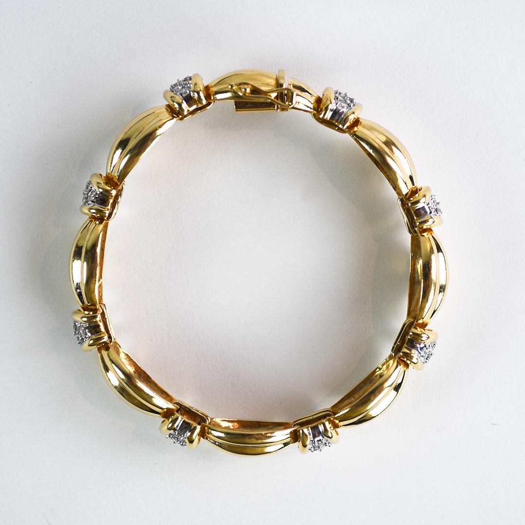 Taglio rotondo Bracciale con diamanti vintage in oro giallo 14K 2,00ct in vendita