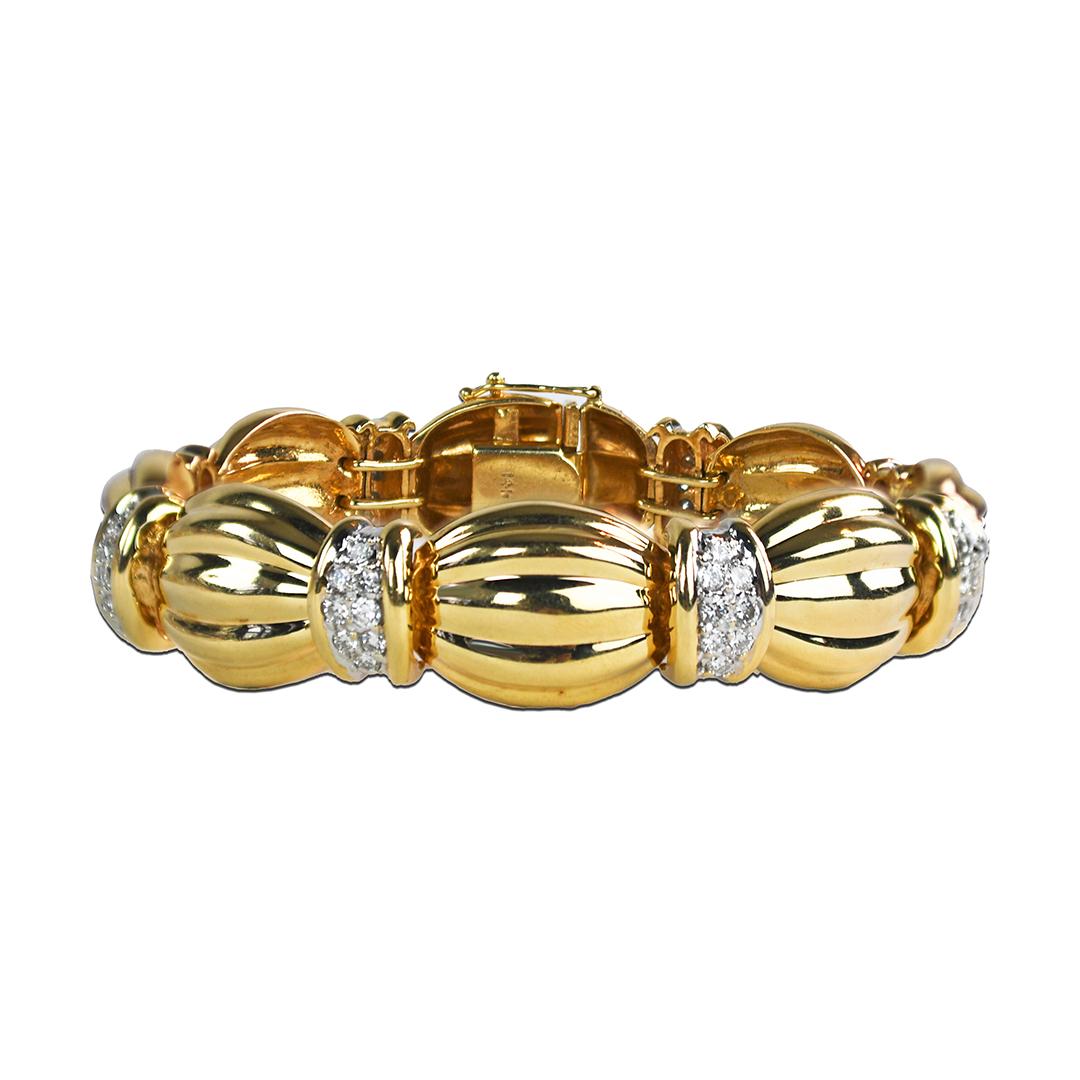 Bracciale con diamanti vintage in oro giallo 14K 2,00ct in vendita