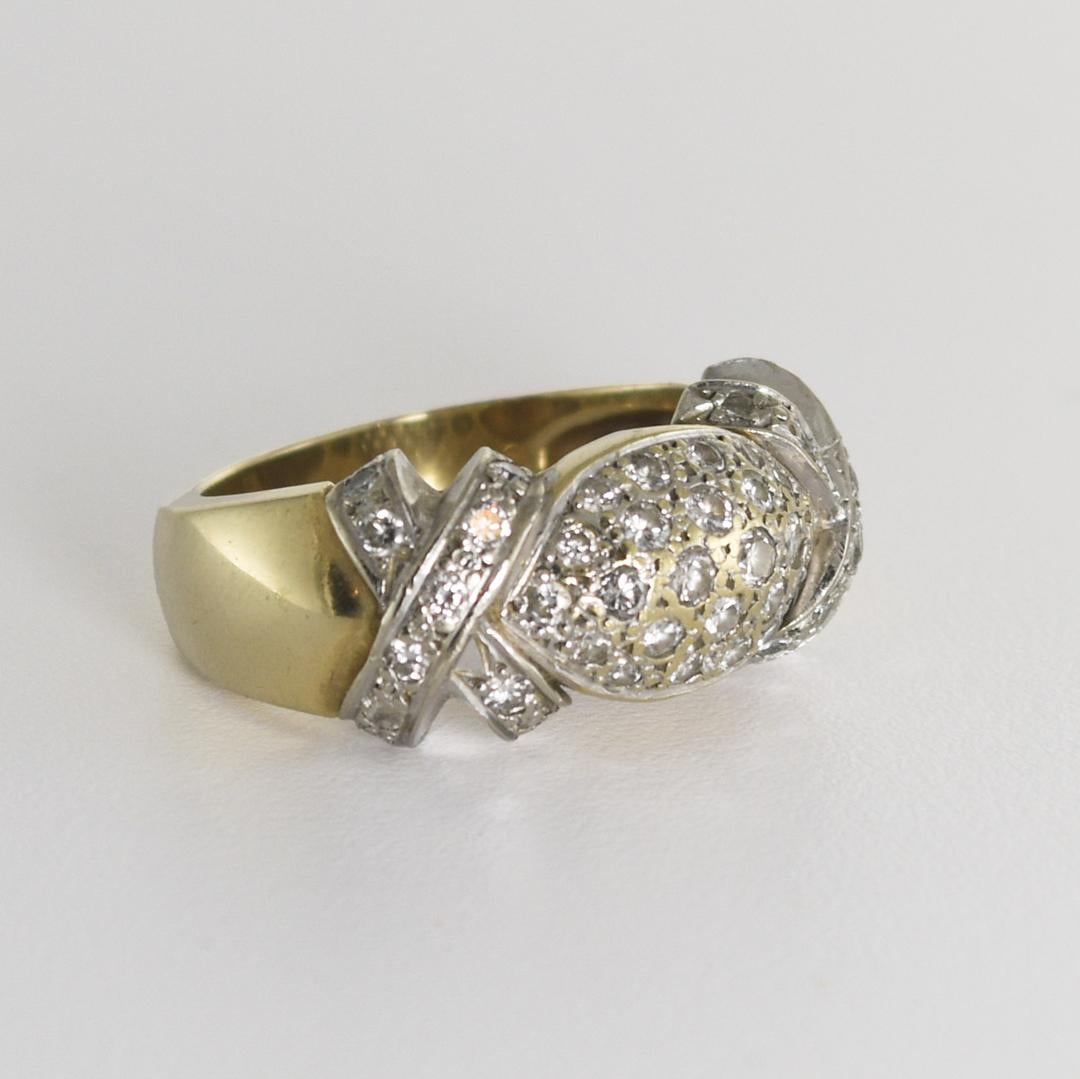 Taille ronde Bague cocktail vintage en or jaune 14 carats avec diamants 0,50 carat en vente