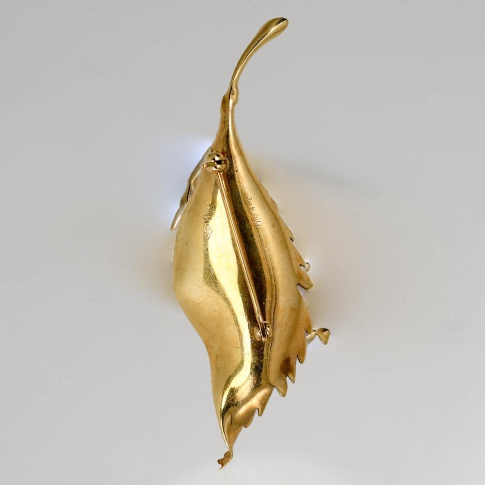 Single Cut 14K Yellow Gold Vintage Diamond Floral Brooch 8.9g For Sale