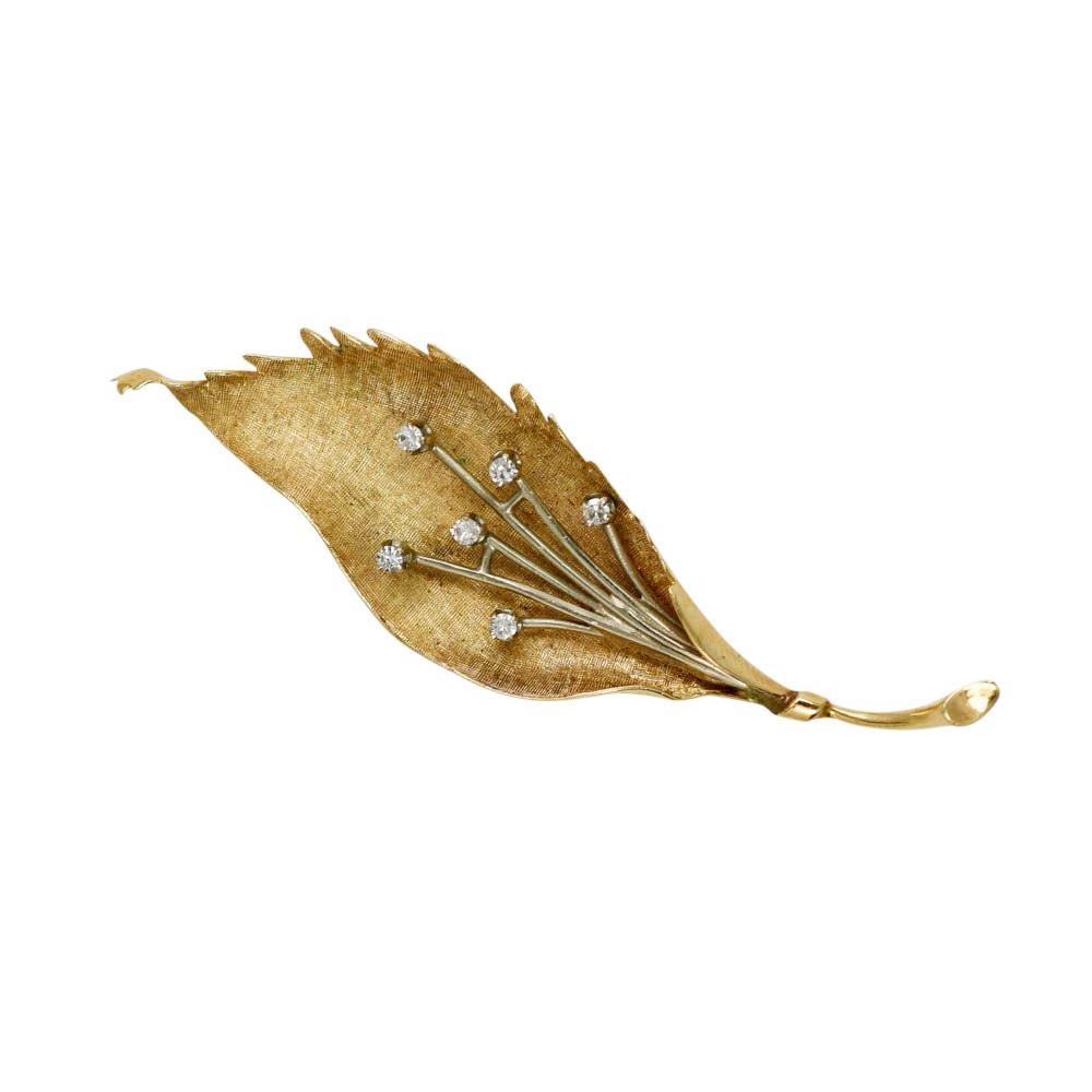 Broche Floral Diamante Vintage Oro Amarillo 14K 8.9g