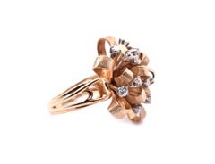 14 Karat Yellow Gold Vintage Diamond Ribbon Flower Ring