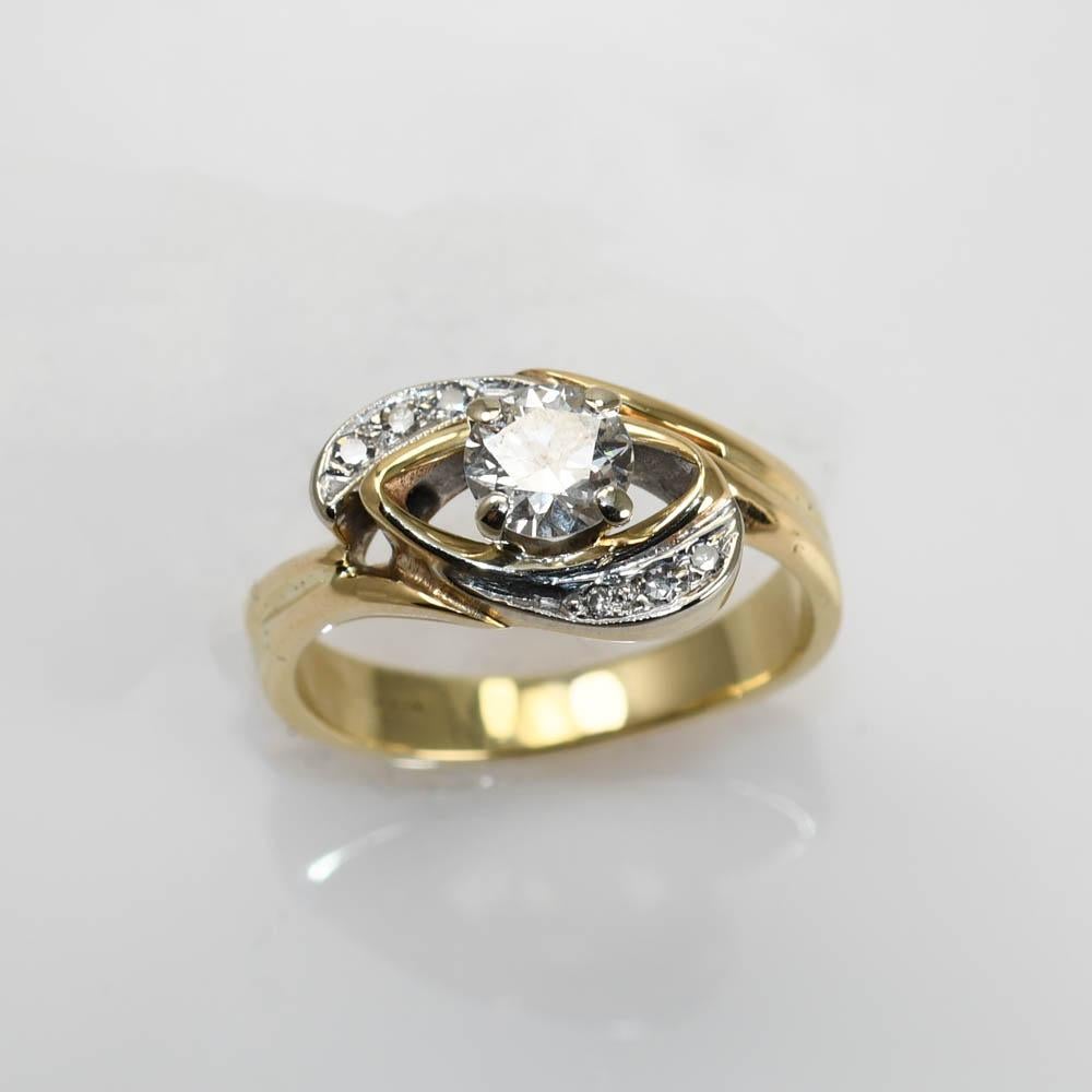 Round Cut 14K Yellow Gold Vintage Diamond Ring 0.45ct, 3.8gr For Sale