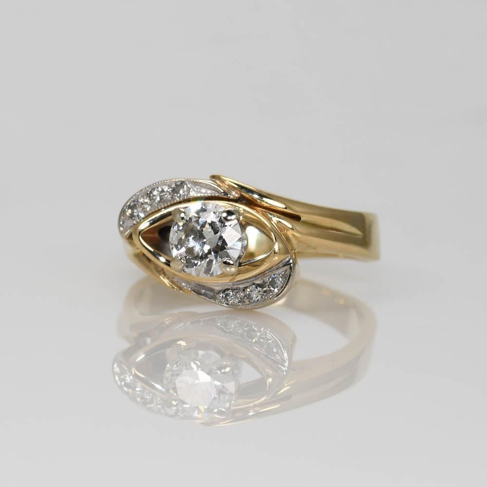 14K Yellow Gold Vintage Diamond Ring 0.45ct, 3.8gr In Excellent Condition For Sale In Laguna Beach, CA