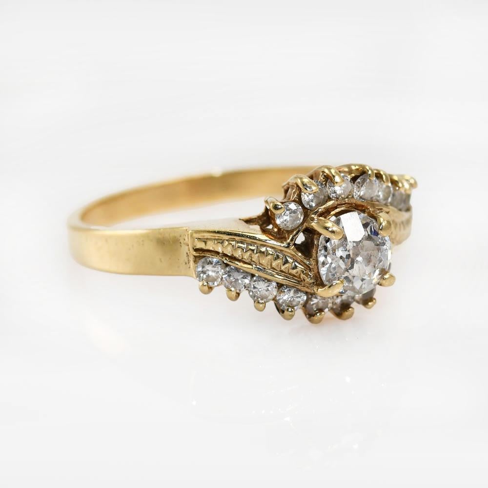 Brilliant Cut 14k Yellow Gold Vintage Diamond Ring .60tdw, 3.6gr For Sale