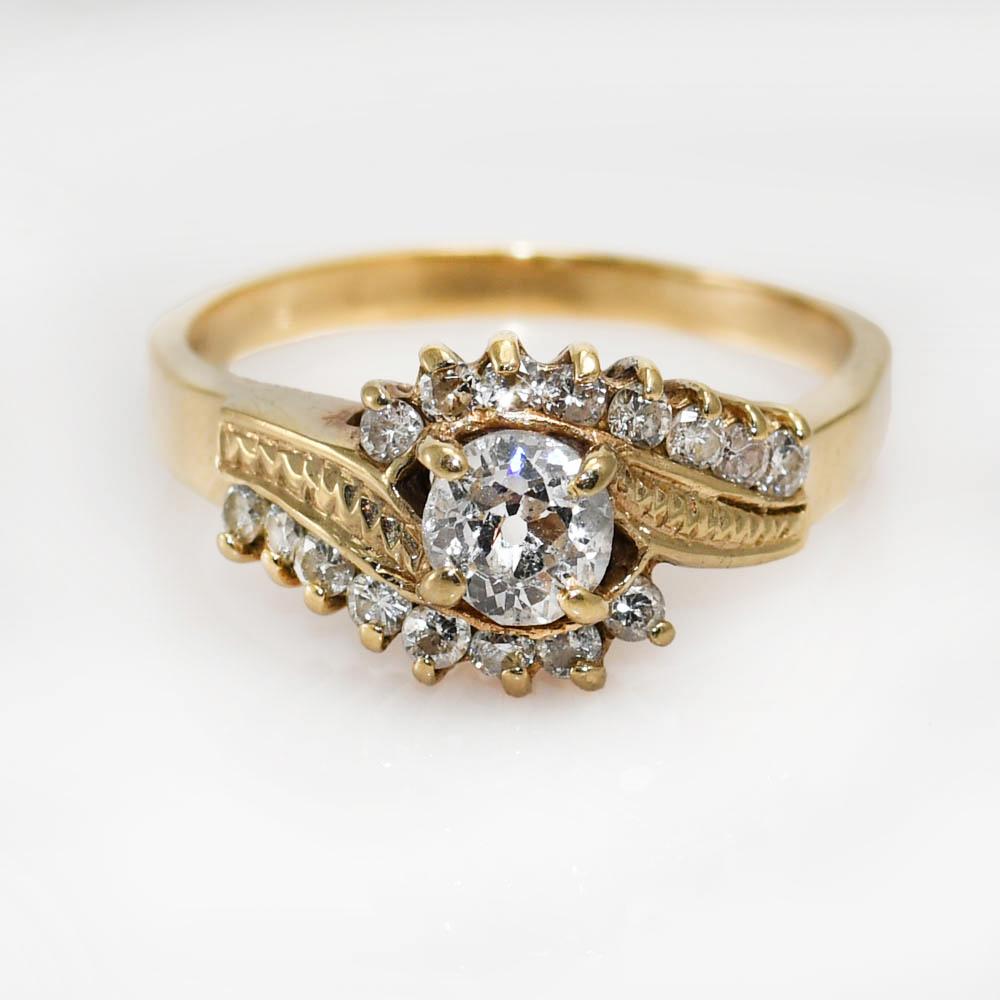 Women's 14k Yellow Gold Vintage Diamond Ring .60tdw, 3.6gr For Sale