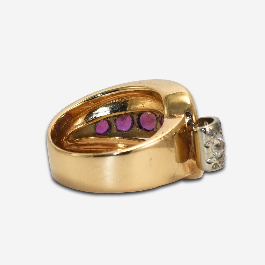 14K Yellow Gold Vintage Diamond & Ruby Ring In Excellent Condition For Sale In Laguna Beach, CA