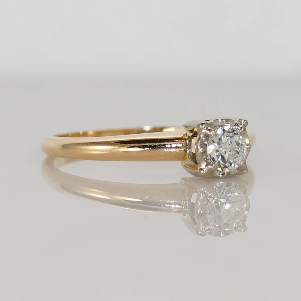 Old European Cut 14K Yellow Gold Vintage Diamond Solitaire Ring, .25ct, 2.3g For Sale