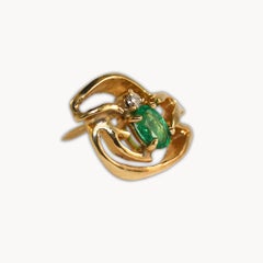 14K Yellow Gold Vintage Estate Emerald & Diamond Pin