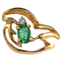 Spilla con smeraldo e diamante d'epoca in oro giallo 14K