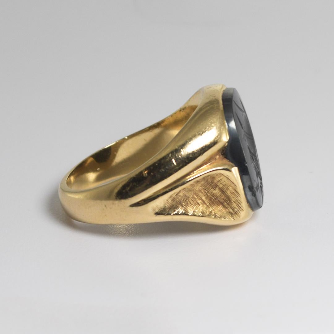 Uncut 14K Yellow Gold Vintage Hematite Signet Ring