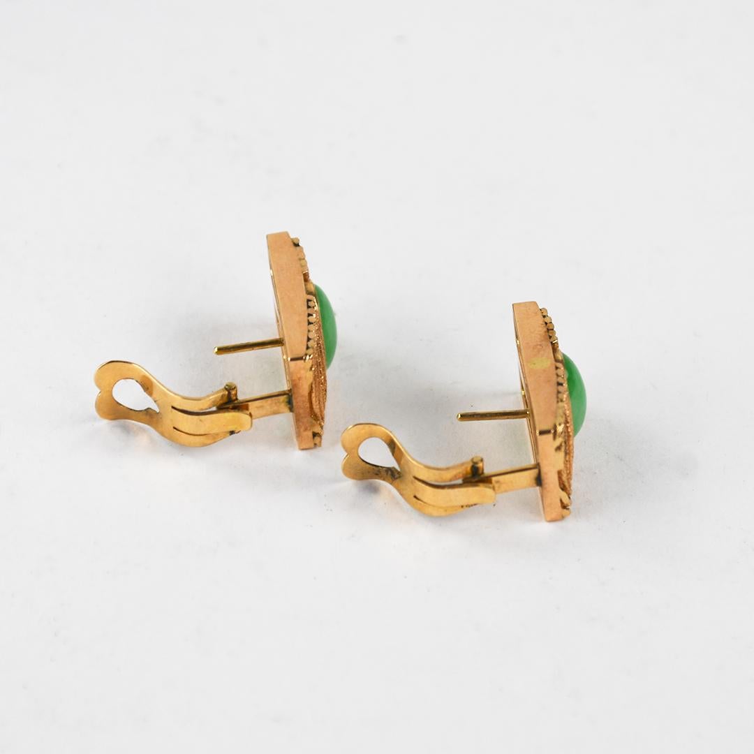 14K Yellow Gold Vintage Jade Earrings 7.8g For Sale 1