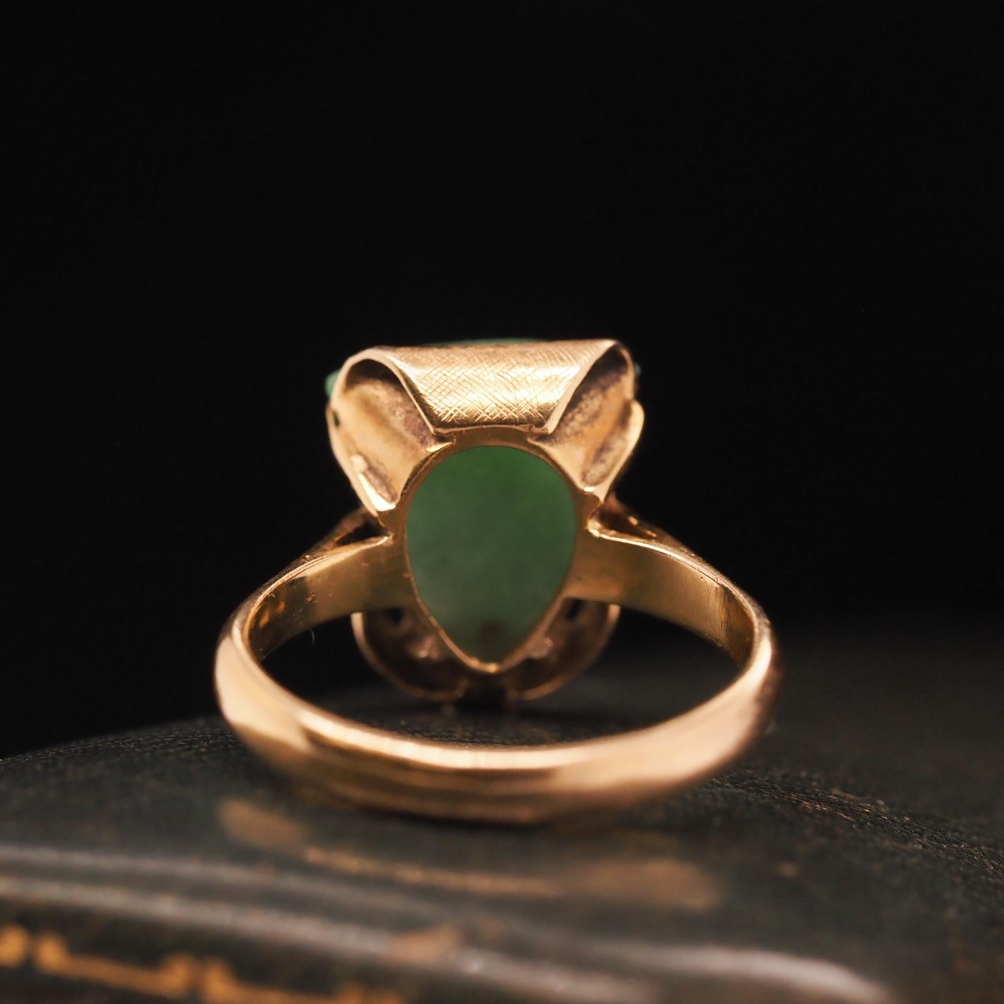 14 Karat Gelbgold Vintage Jade-Ring Damen