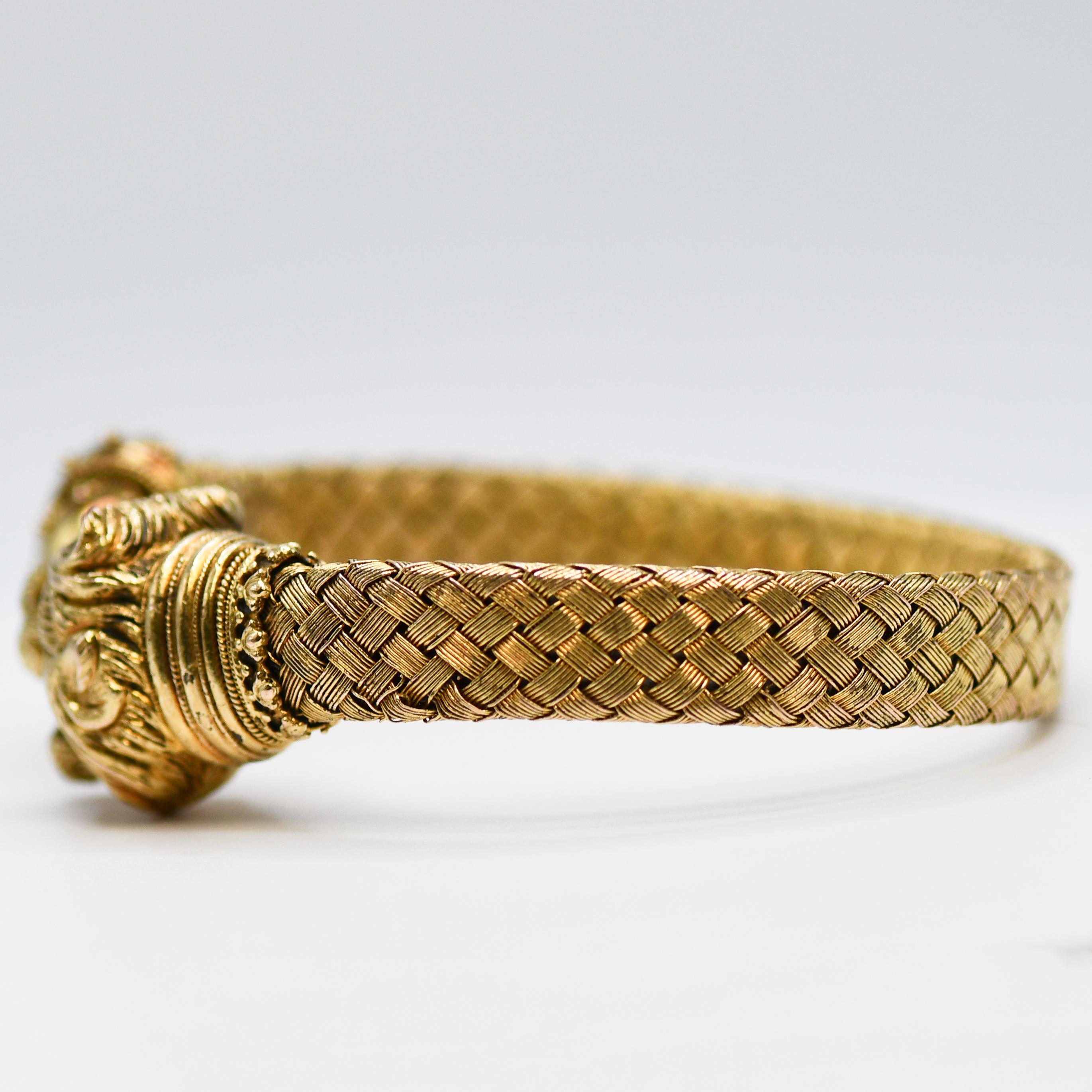 14K Gelbgold Vintage Löwenkopf-Armband 23,5 g 2