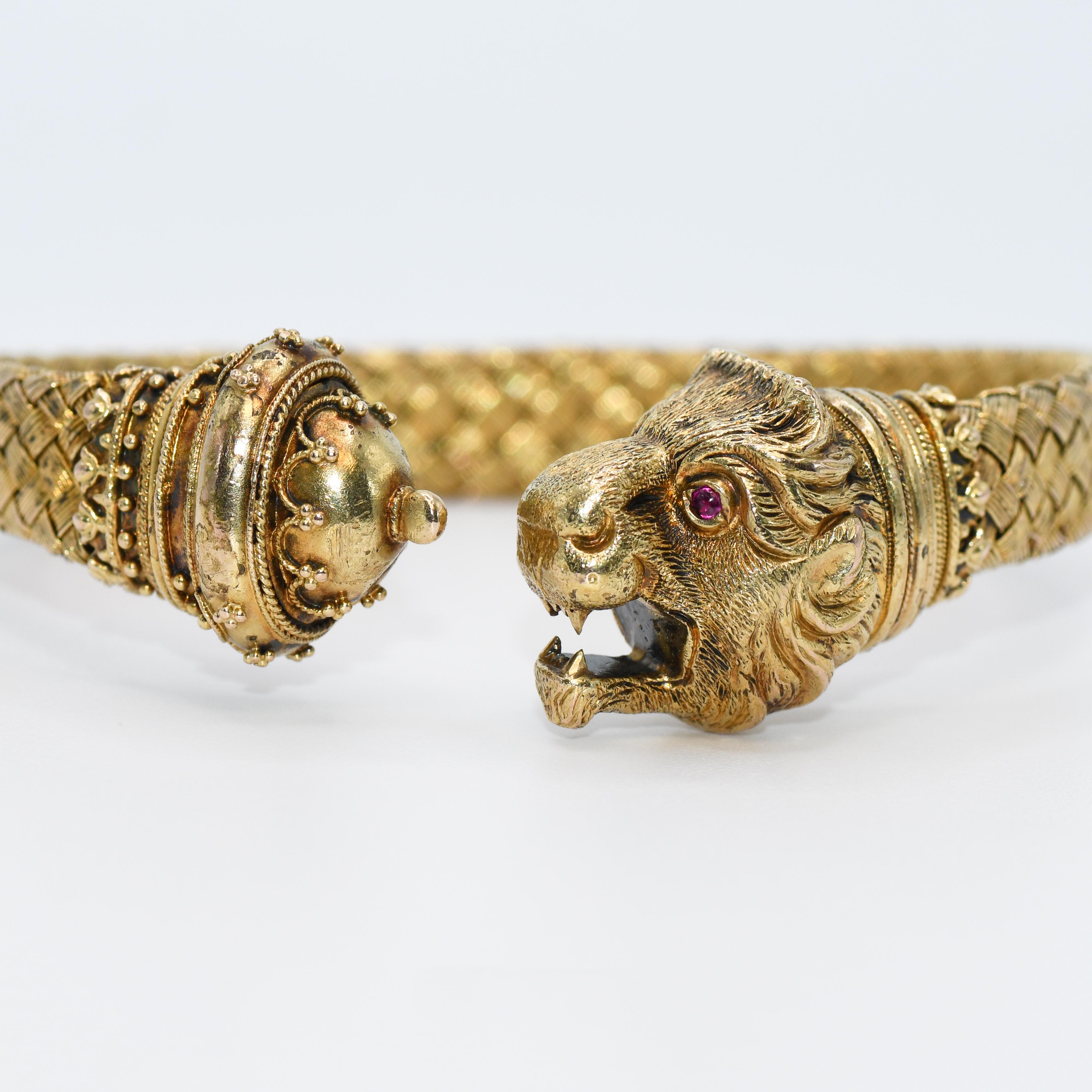 14K Gelbgold Vintage Löwenkopf-Armband 23,5 g 4