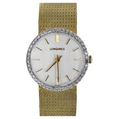 14K Yellow Gold Vintage Longines Diamond Bezel Watch 28mm