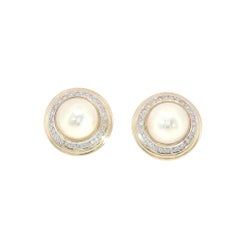 Orecchini vintage in oro giallo 14K con perle Mabé e diamanti con lunetta Omega Back