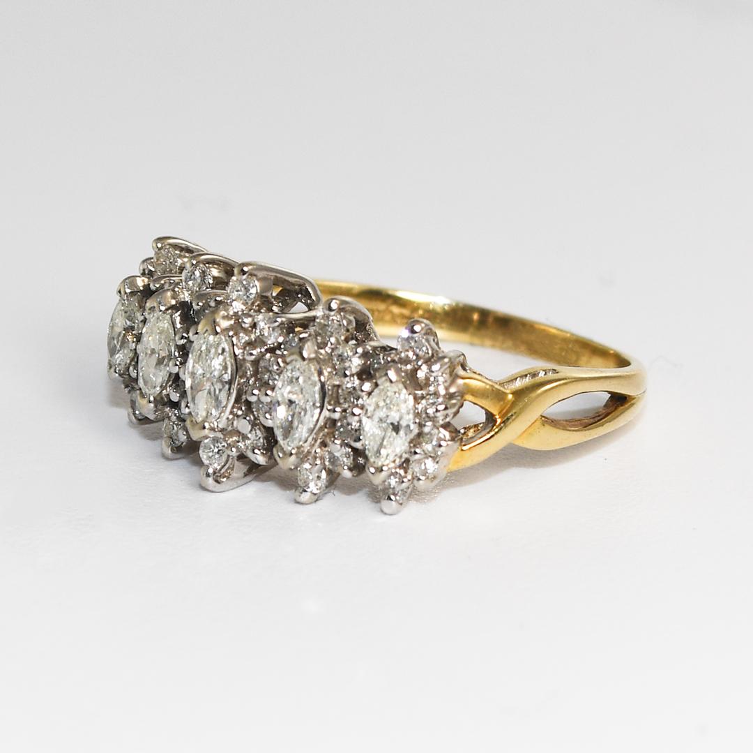 14 Karat Gelbgold Vintage Marquise-Diamantring 1,00 Karat 1