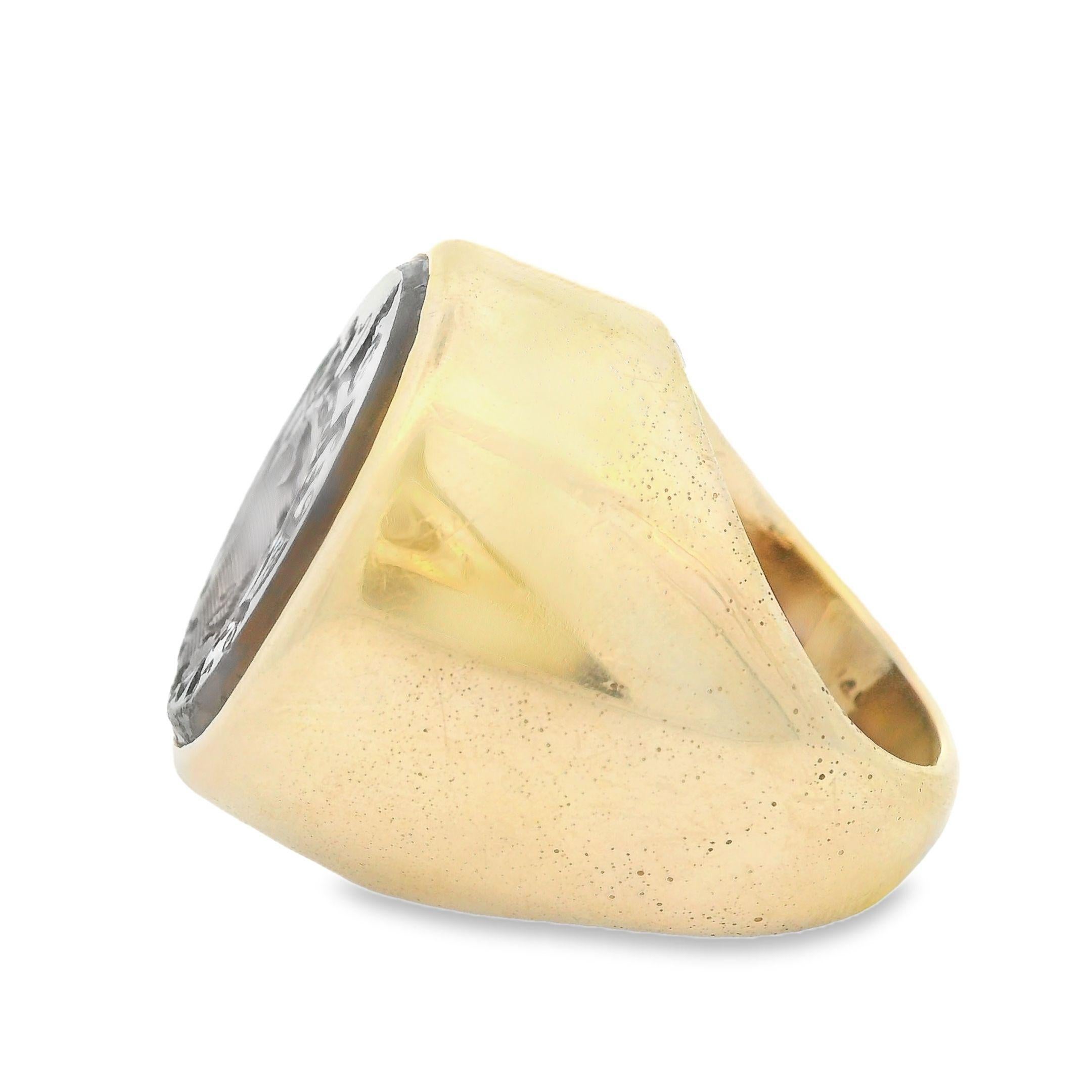 Oval Cut Vintage 14k Yellow Gold  Hand Carved 25ct+ Smokey Quartz Seal Ring