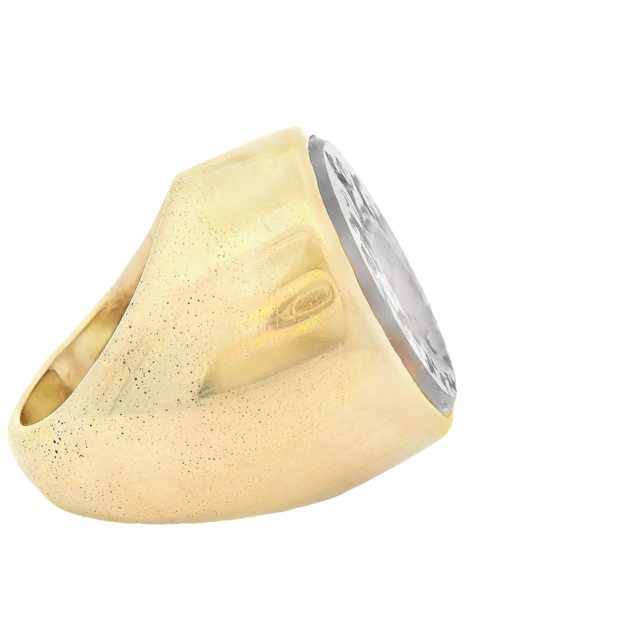 Men's Vintage 14k Yellow Gold  Hand Carved 25ct+ Smokey Quartz Seal Ring
