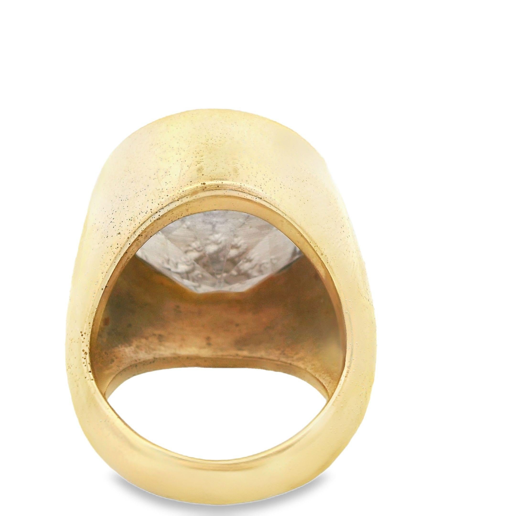 Vintage 14k Yellow Gold  Hand Carved 25ct+ Smokey Quartz Seal Ring 2