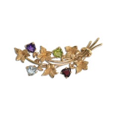 14K Gelbgold Vintage Multi-Gemstein-Brosche 6.3g