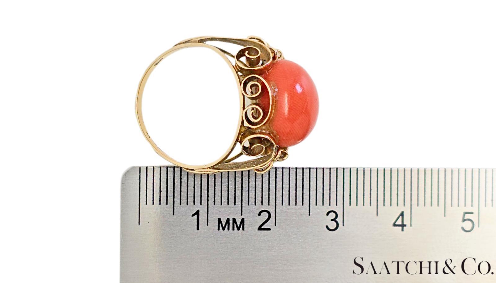 14k Gelbgold & Vintage - Old Ring, 7 Ct natürlichen Korallen Stein, Größe 6,5, 4,9 G im Angebot 5