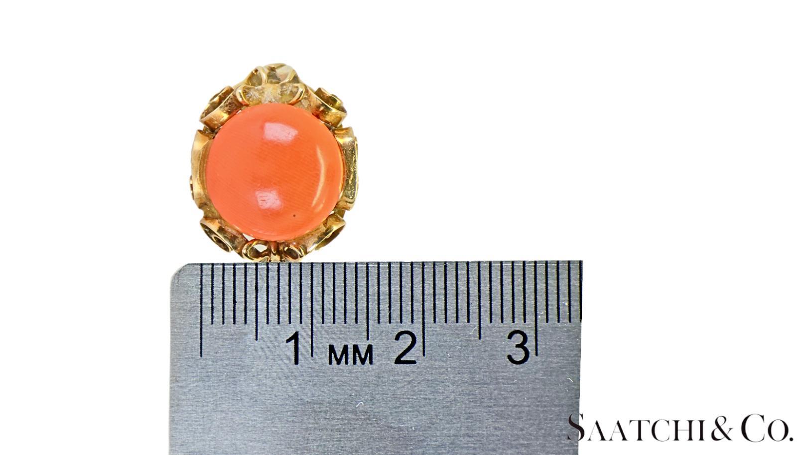 14k Gelbgold & Vintage - Old Ring, 7 Ct natürlichen Korallen Stein, Größe 6,5, 4,9 G im Angebot 6