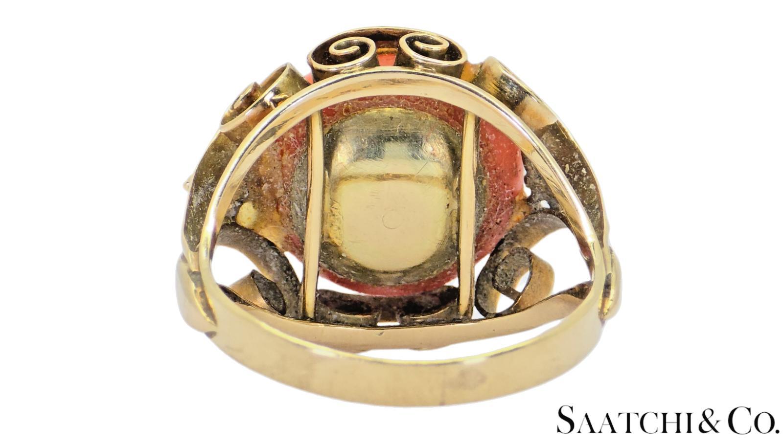 14k Gelbgold & Vintage - Old Ring, 7 Ct natürlichen Korallen Stein, Größe 6,5, 4,9 G für Damen oder Herren im Angebot