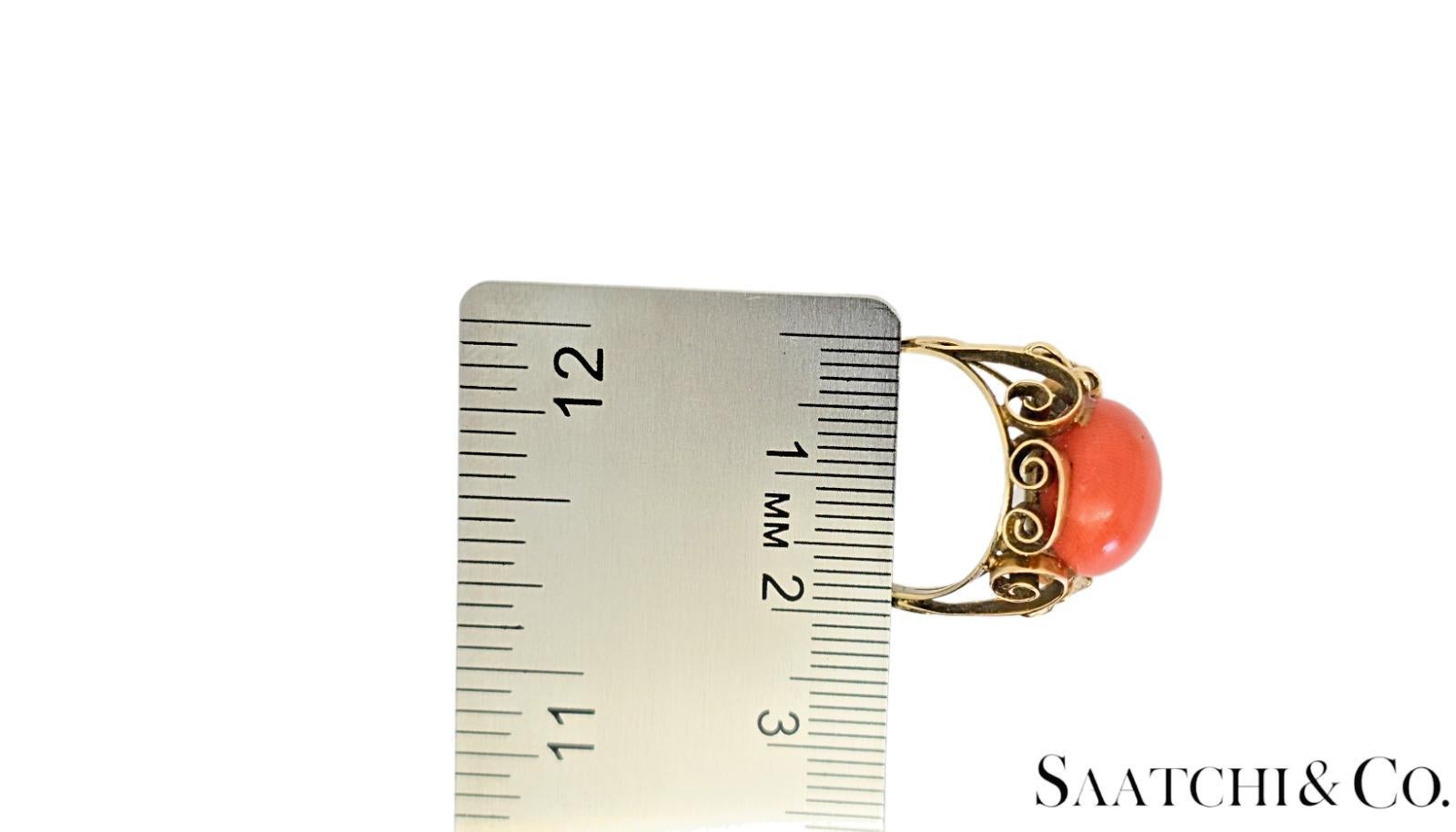 14k Gelbgold & Vintage - Old Ring, 7 Ct natürlichen Korallen Stein, Größe 6,5, 4,9 G im Angebot 1