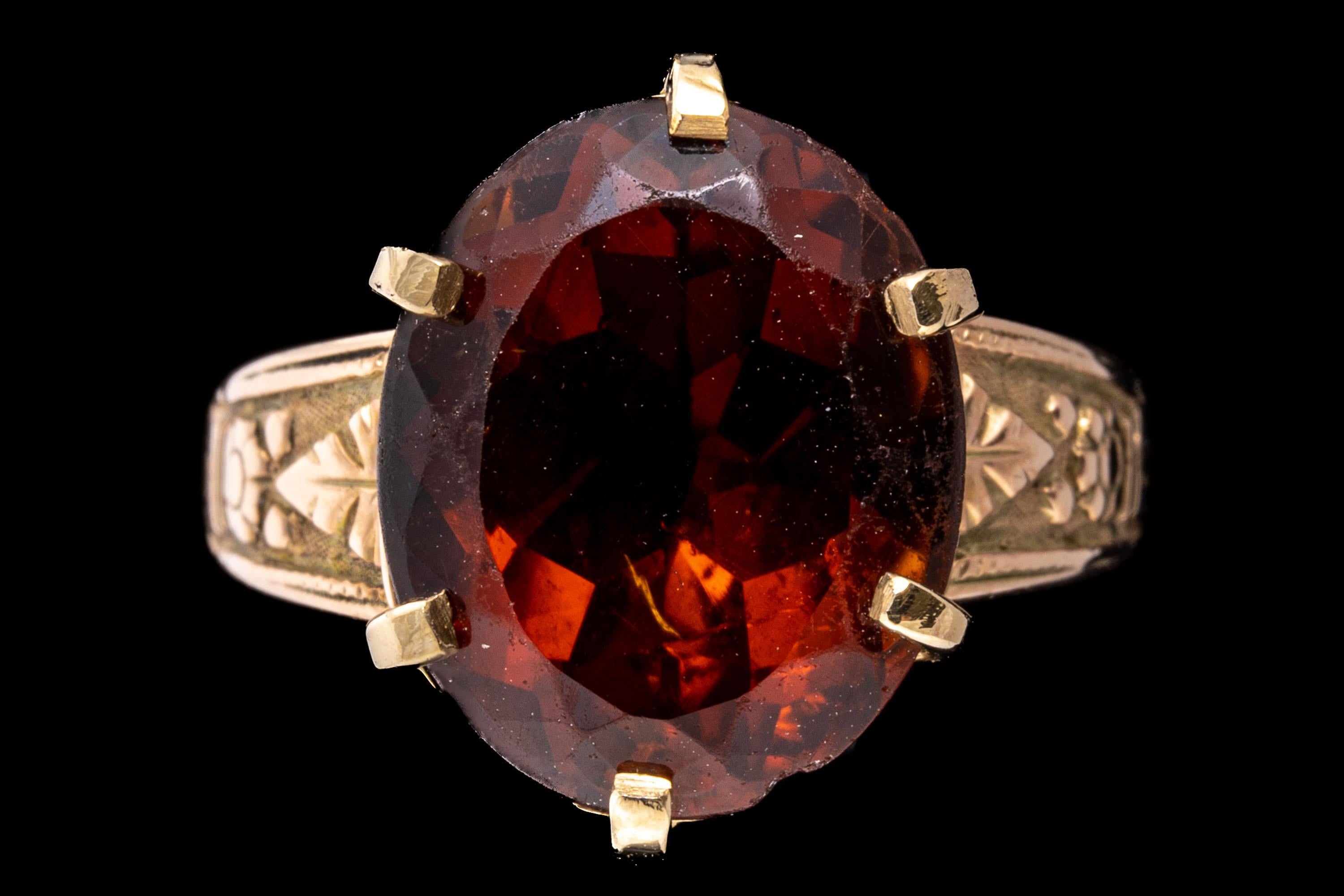 Contemporary 14k Yellow Gold Vintage Oval Dark Orange Citrine 'App. 4.93 CTS' Ring For Sale