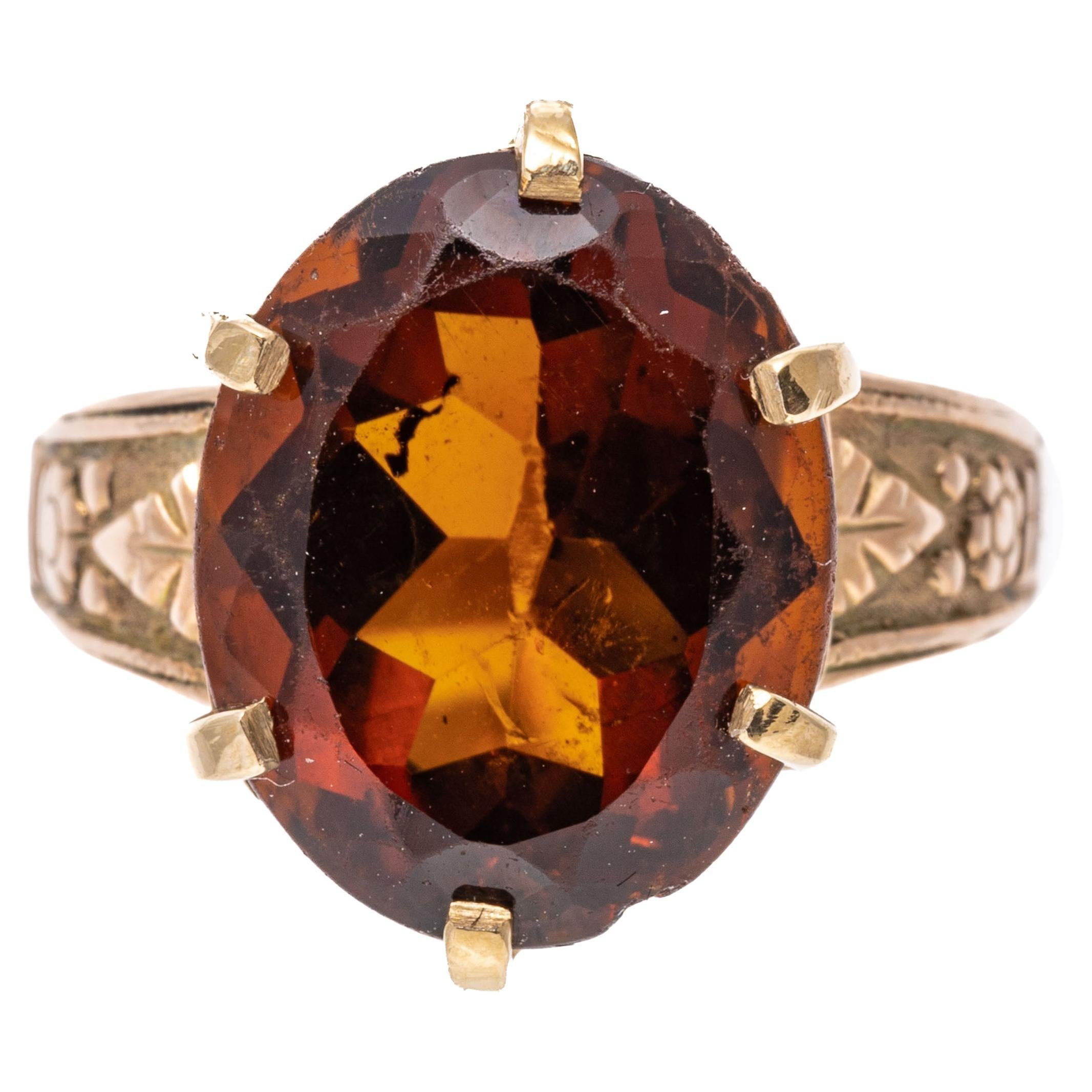 Bague vintage en or jaune 14 carats avec citrine orange foncé ovale App. 4,93 CTS