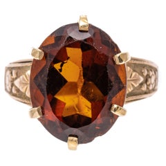 Bague vintage en or jaune 14 carats avec citrine orange foncé ovale App. 4,93 CTS