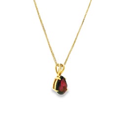 14k Yellow Gold Vintage Pear Shape Rhodolite Red Garnet Pendant Necklace