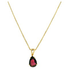 Collier en or jaune 14k avec pendentif en forme de poire en grenat rouge Rhodolite Vintage