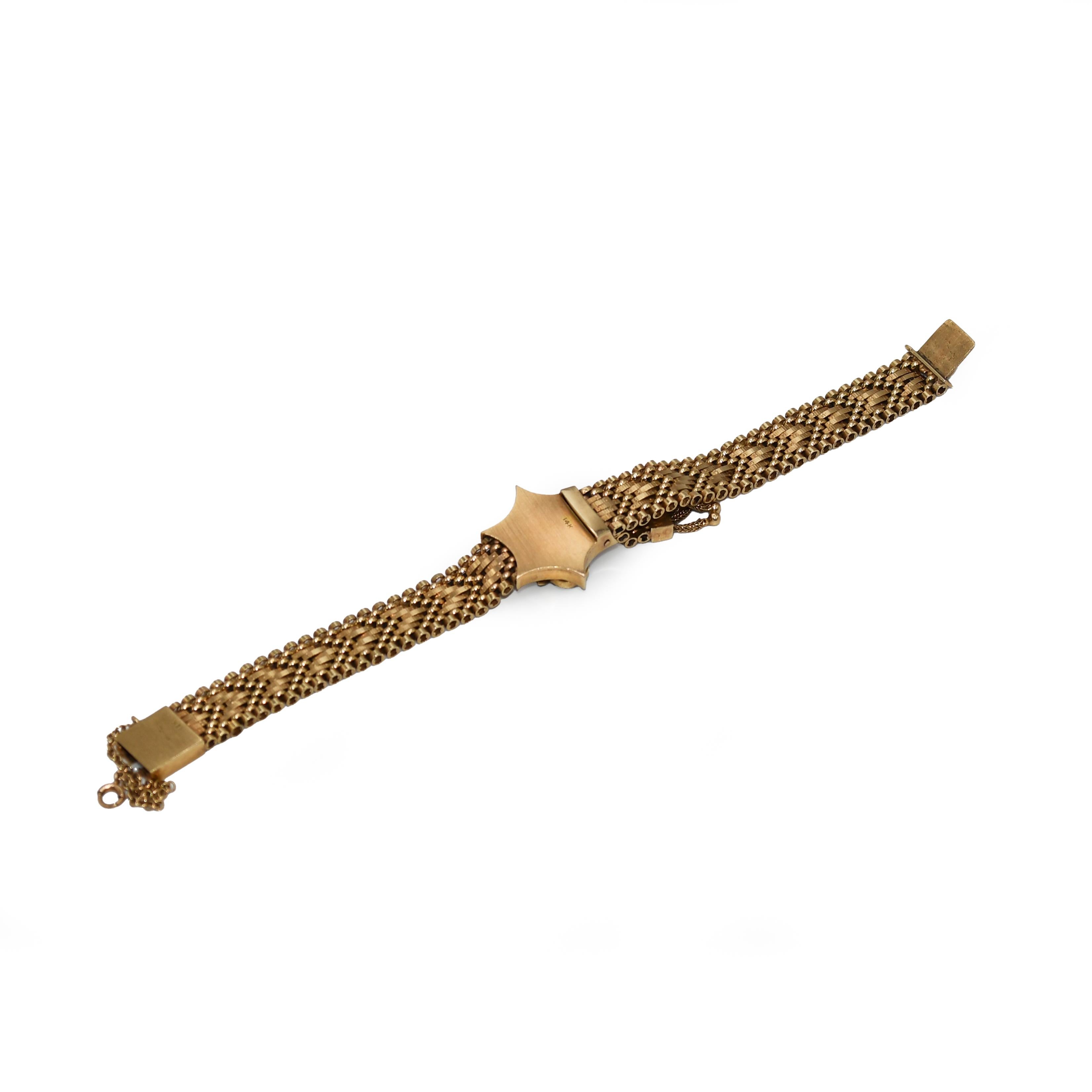 14K Yellow Gold Vintage Pearl Link Bracelet For Sale 5