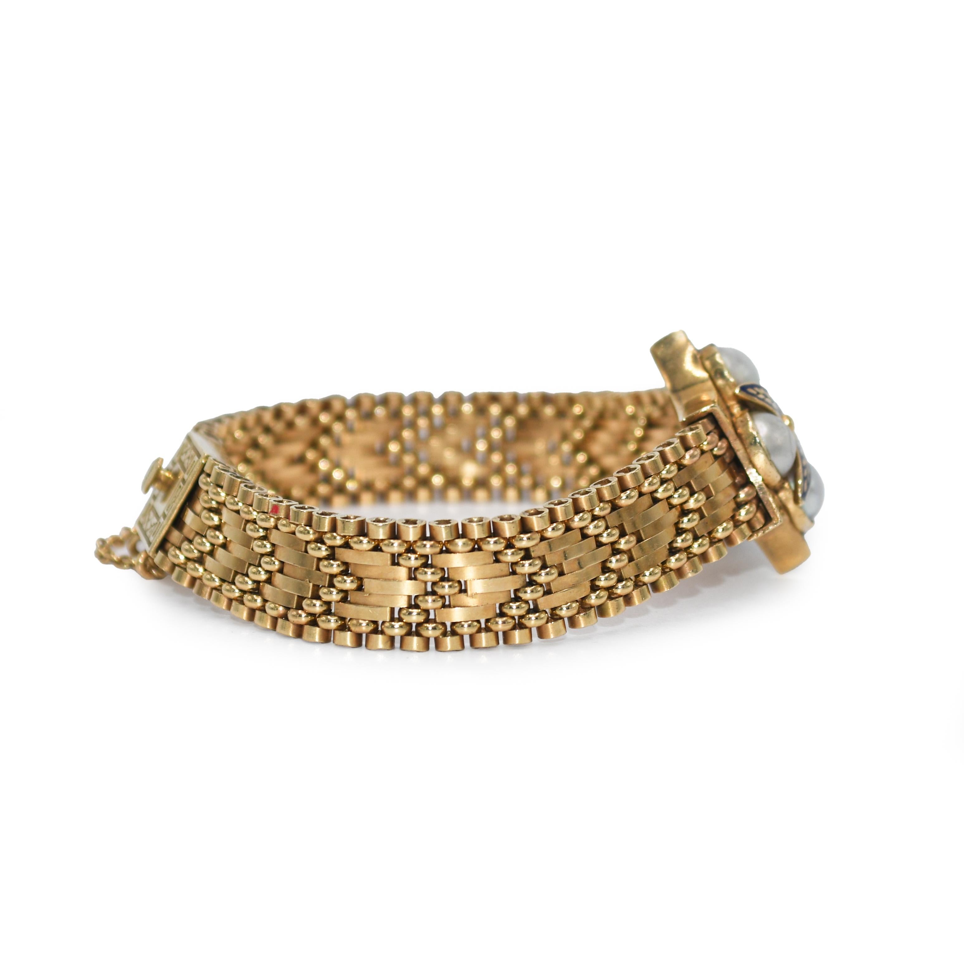 Uncut 14K Yellow Gold Vintage Pearl Link Bracelet