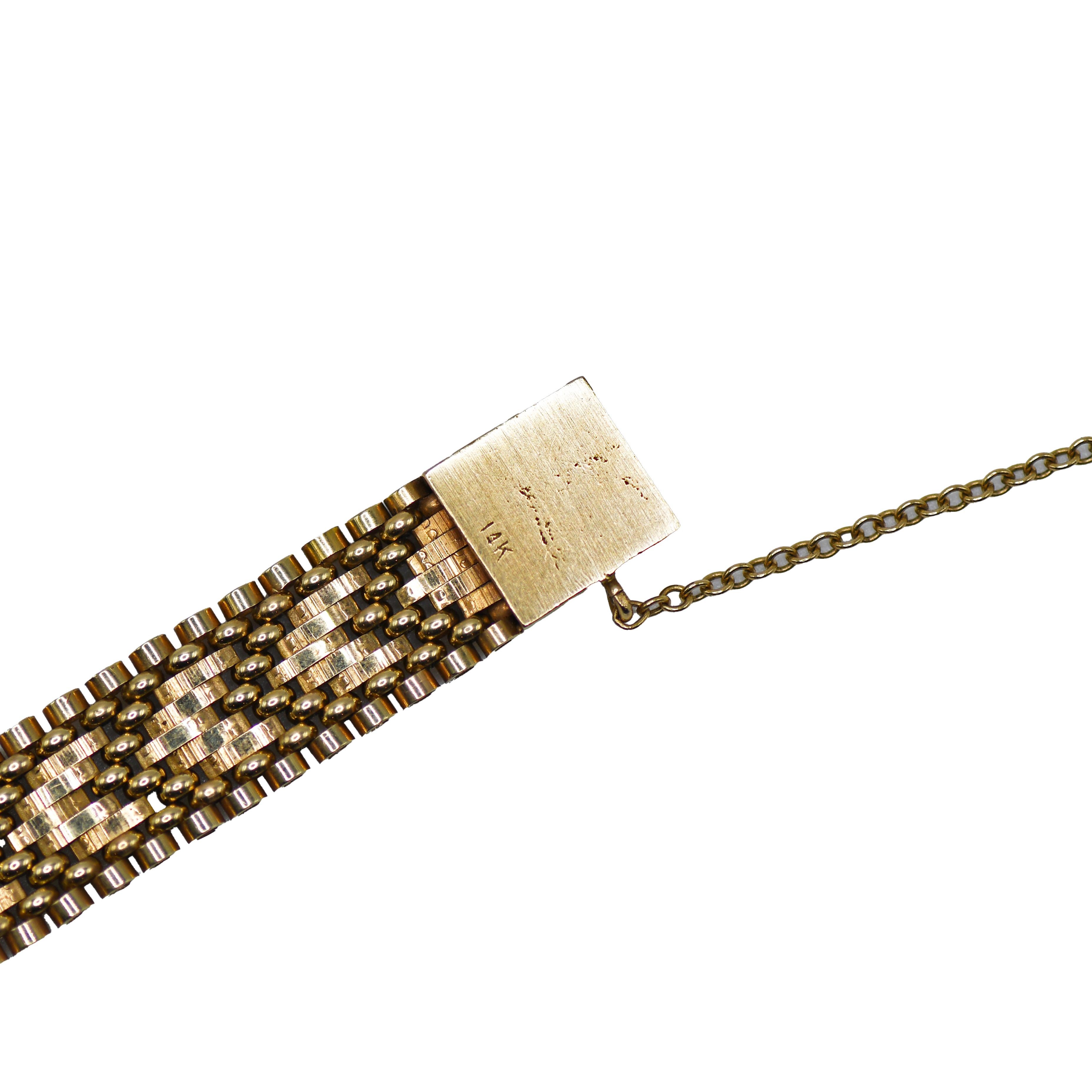14K Yellow Gold Vintage Pearl Link Bracelet For Sale 3