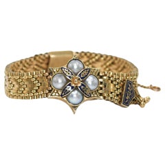 Bracelet à maillons en or jaune 14K et perles vintage