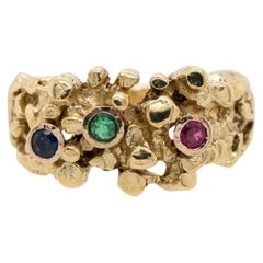 14k Yellow Gold Vintage Ring Set With Emeralds and Sapphires