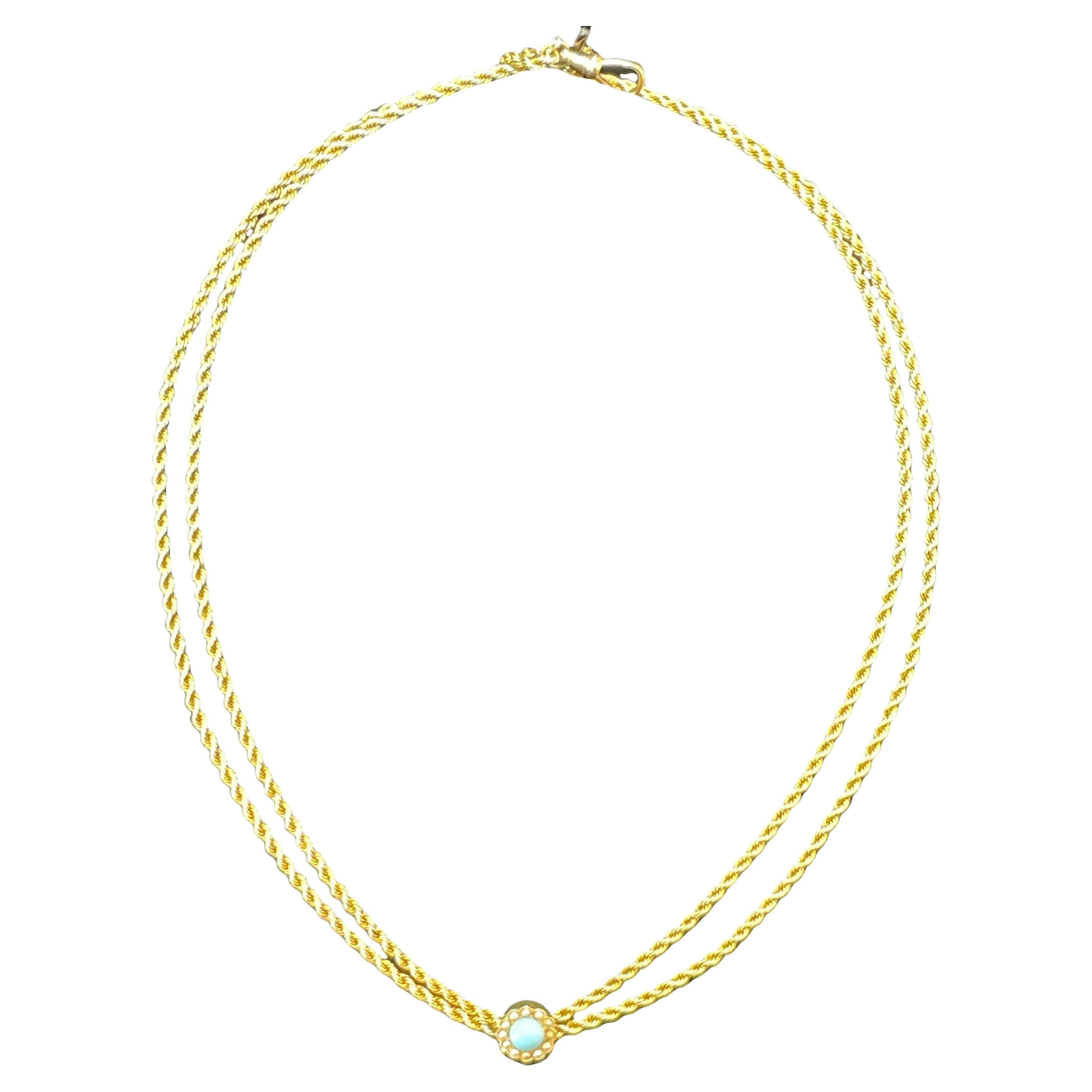 Chaîne de montre vintage en or jaune 14K avec turquoise et perles de rocaille en vente