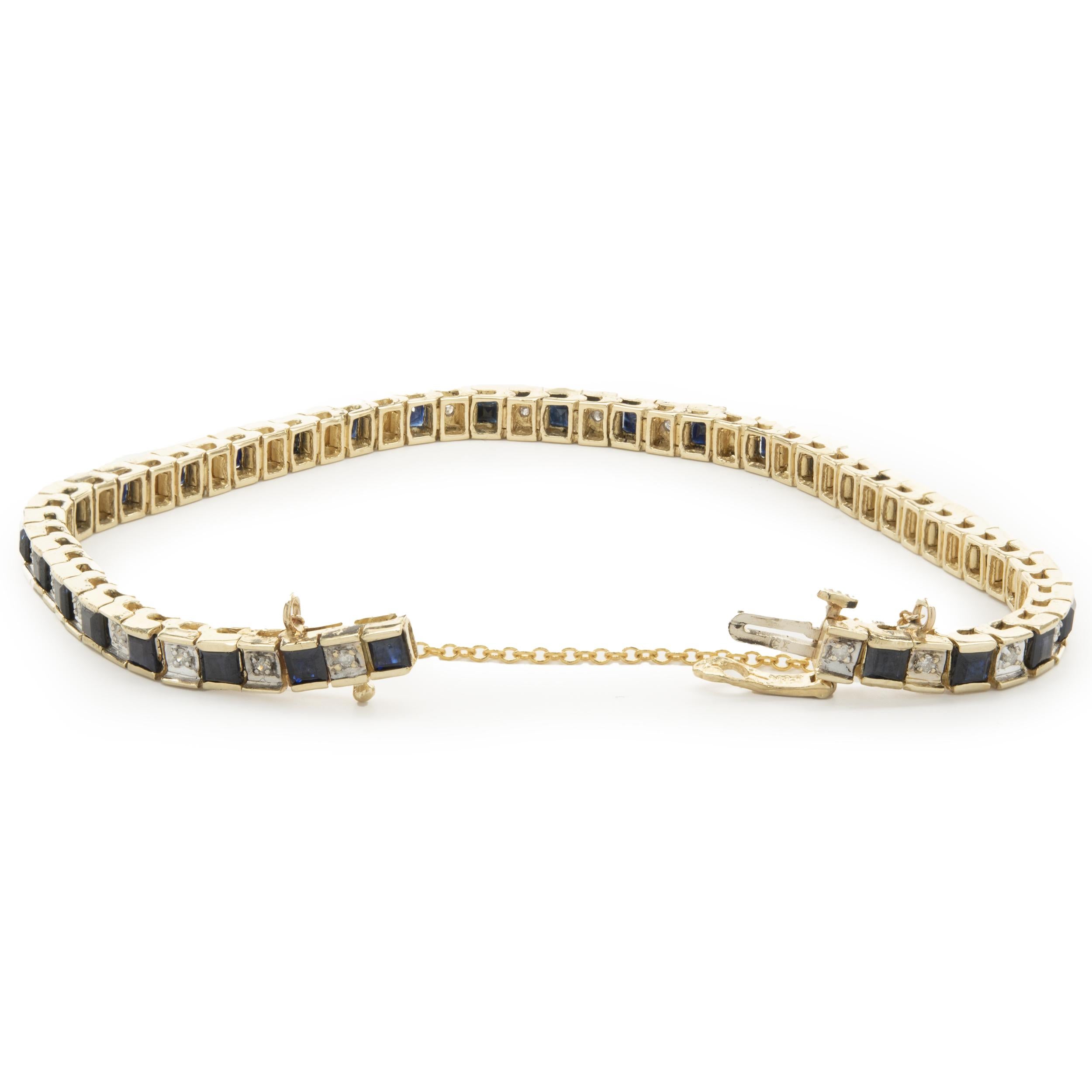 14k Yellow Gold Vintage Sapphire and Diamond Alternating Inline Tennis Bracelet In Good Condition In Scottsdale, AZ